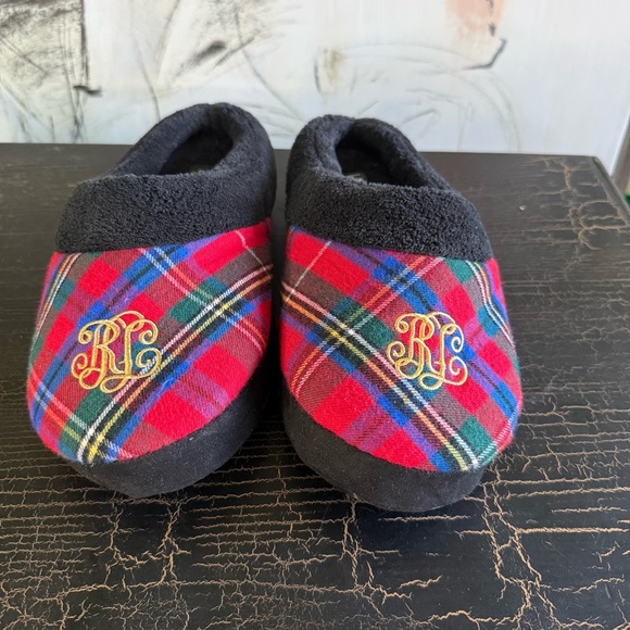 Ralph Lauren Dark Gray Plush Slippers - Picture 1 of 7